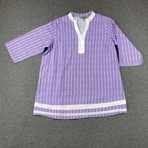 Jessica London Linen Blend Tunic Blouse Shirt Womens Plus 16W Purple Preppy
